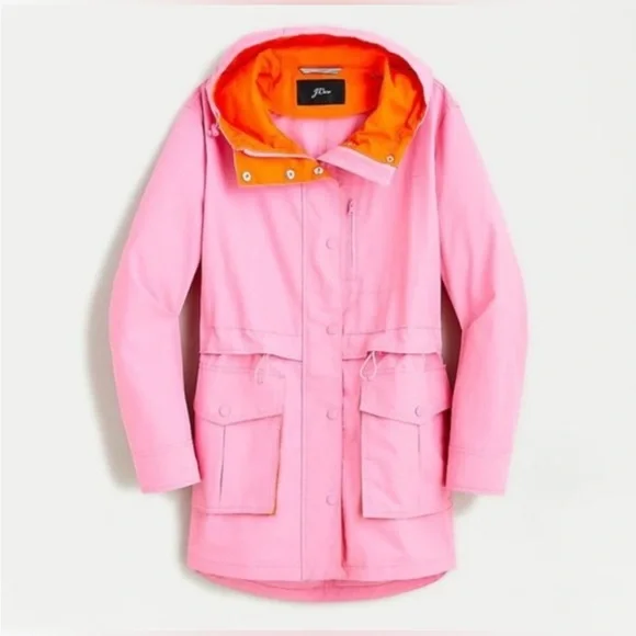 J. Crew Perfect Lightweight Rain Jacket Pink Orange Size Small - Picture 2 of 16